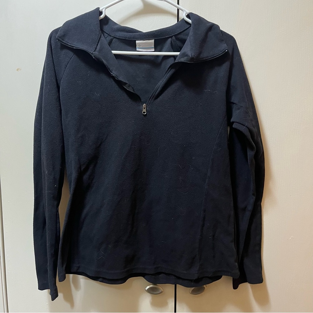 Columbia Black V-Neck Quarter Zip Fleece Lightweight Casual Sweater